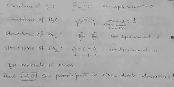 Stroucture of Fo: :F-F: Net dipole moment = 0 Stroucture of H₂O: ON Overall Î . - dipole moment direction Stroucture of Broz