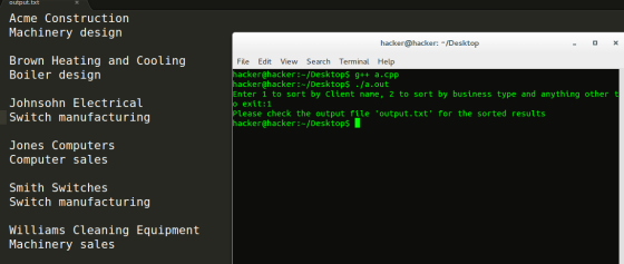 output.txt Acme Construction Machinery design hacker@hacker: /Desktop Brown Heating and Cooling Boiler design File Edit View