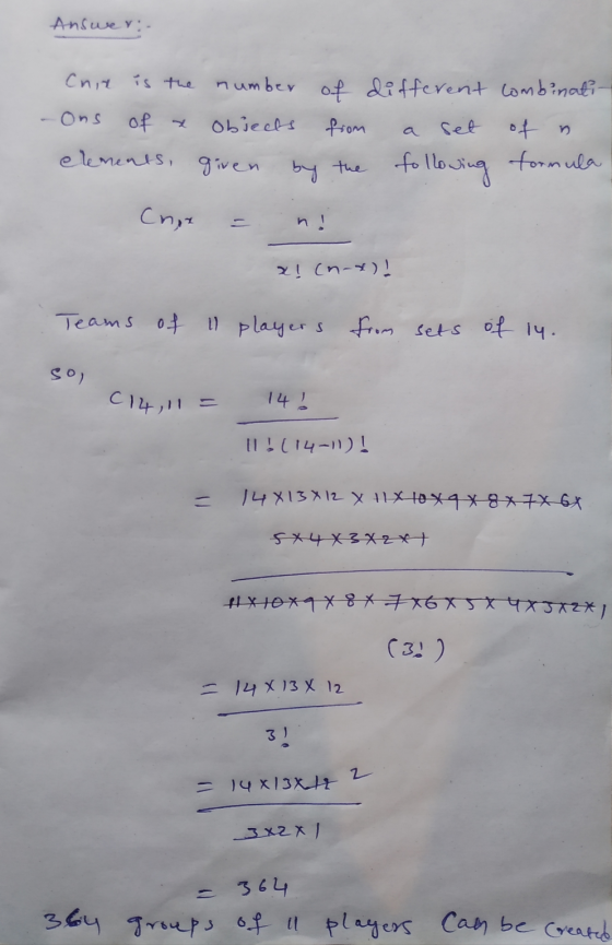 Answer:- Cnit is the number of different combinati -Ons of x Objects from set of n elements, given by the following formula C