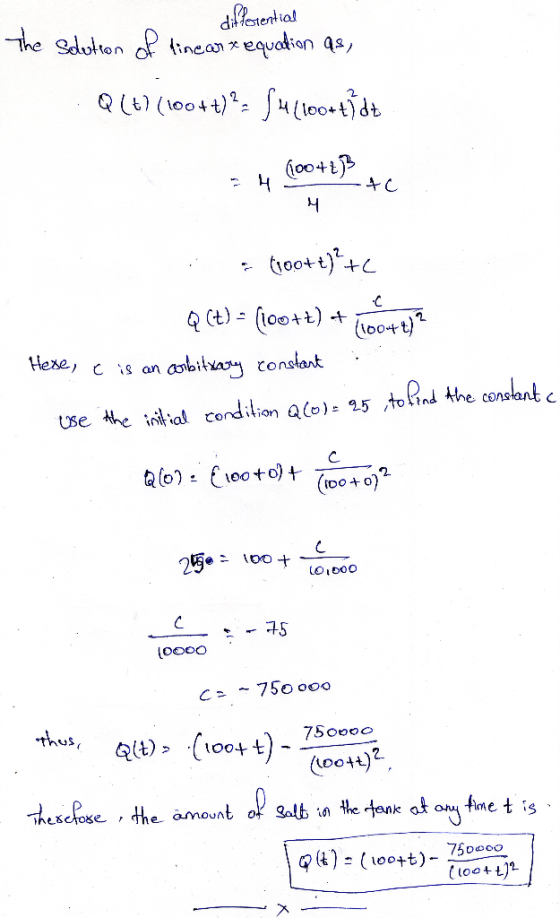 differential The solution of fine art equation as, Q (t) (100++)?: Su(100++* dt S M 900*23 +C • 6100++)? + Q (t) = (100+t) +