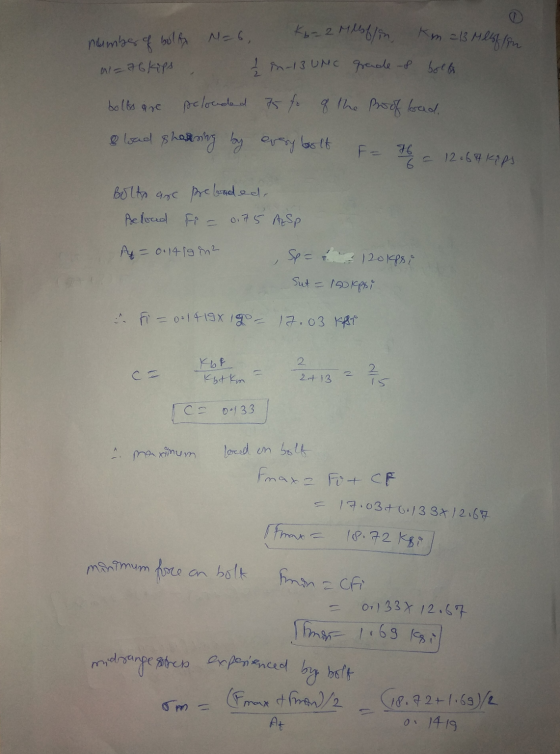 Km 213 Helfrin number of buffy N=6, a=76 kips Kb = 2 Milloffin £ in-13 UNC grade-s bolto bolts are pclouded 75 to of the proo