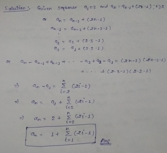 92 and ae 9k-t C2-1) K2 Salution Guven sequence an an-tCon-i) 1 an-2+ (n-2-1) an -i- a2t C2.3-1) 1 91 C2.2-1) 2 - 924 92-91=