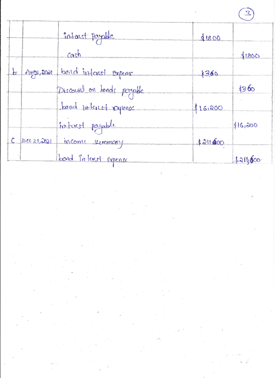 $18.00 $1800 360 istarst payable cash b. Augal,goal bond interest Expense. Discount on bonds payable. bond internet expense i