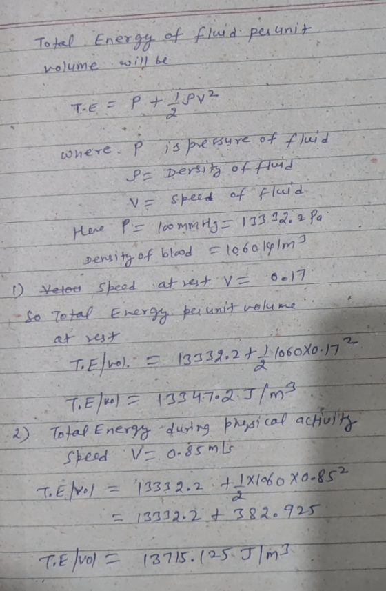 fluid per unit . Total volume Energy of will be TE = P + 181² where. P is pressure of fluid So Dersity of fluid ve speed of f