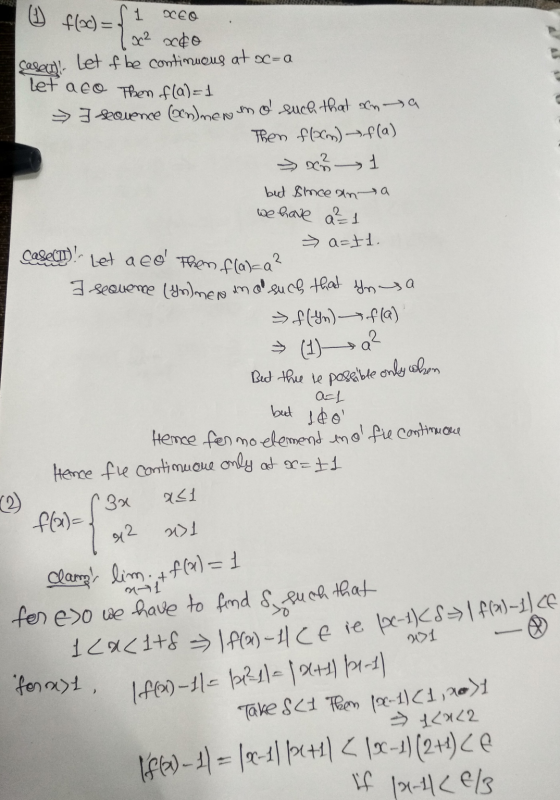 1 хє9 flac) = Let f be continuous at oc=a çalett let a to Then f(a)= 1 I searence (XD)MEN ino such that ana Then flom) f(a) o