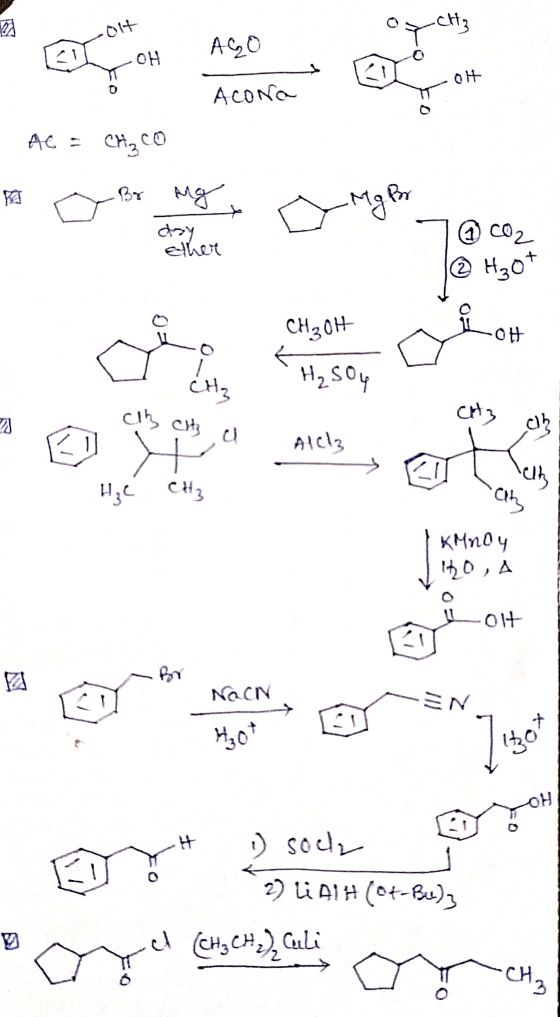 olt CH3 AGO -OH e OH ACONA AC = CH₂ co Br ng Mg Br مل ether 6 CO2 ② H₂O + 2 CH3OH -OH H₂SO4 сің, CH₃ CHE al CH3 ch - AlCl3 а)