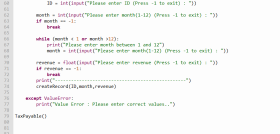ID = int(input(Please enter ID (Press -1 to exit) : )) month = int(input(Please enter month(1-12) (Press -1 to exit) : ))