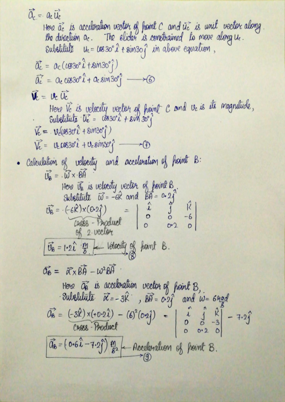 ac = acão Hoke ãe is acceleration vector of hoint C and ùe is unit vector along. the direction ae. The slides is constrained