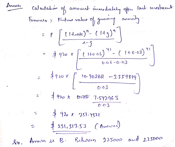 Anwen calculahon of amount immediately affer lost investment Formwa & Future value of growing annuity Il teate). (149) do $9