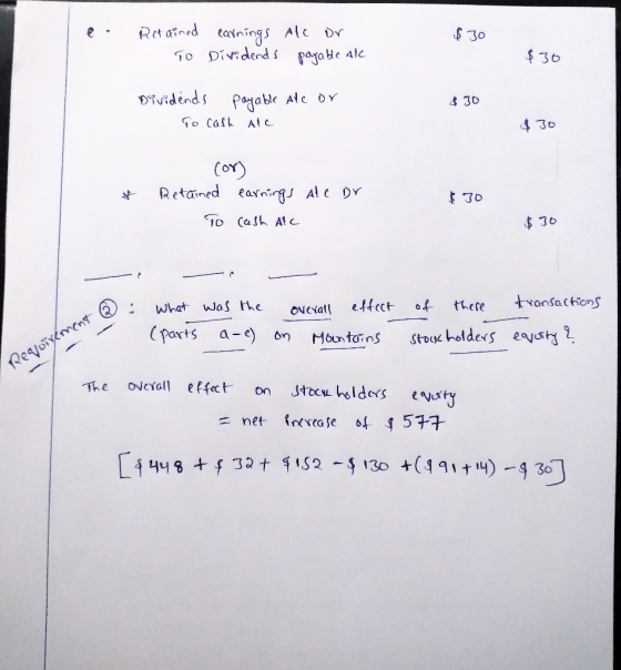 e. $30 Retained earnings To Dividends Alc or payable Ale $30 $30 Dividends To cash payable Alc or ale $30 & Cor) Retained ear