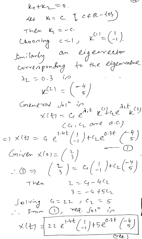Ketkz=o. ke=c I CER-20% Let Then ų =-c. K c=1, Choosing Similarly an (=(-) eigen Refor corresponding to the eigenvalue ( d2=