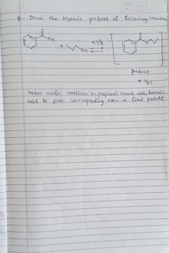 PNO 2 Draw the organic product of following reaction o HE product +ho condition ha propans reaut with benzois corresponding e