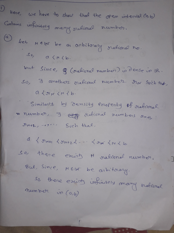 Here we have to show that the open interval (a, b) Contains infinitely many orational n @ wet Nein be an arbitrary orational