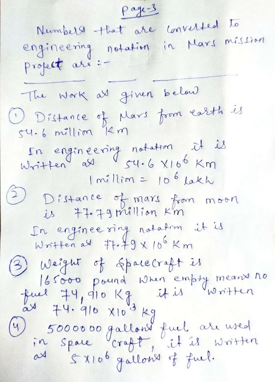page- Numbers that are converted to engineering notation in Mars mission project are :- given below In engineering notation a