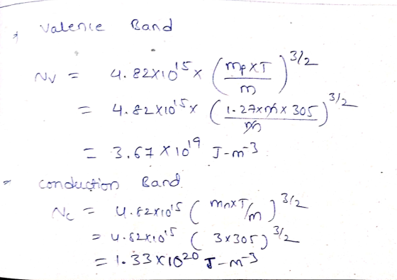 . Valence Band w = 4.82x105x (MPXT ) 322 4. &ZX1OSy 1-27xróx 305 mo - = -3.67X1019 J-m3. Conduction Band Ne = 4.62x10s ( max