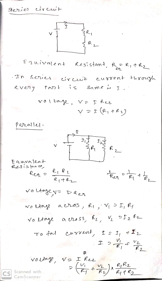series circuit AR, {R, Equivalent Resistant, R=R, TR2 In series circuit every past is current through same in I.. voltage, va