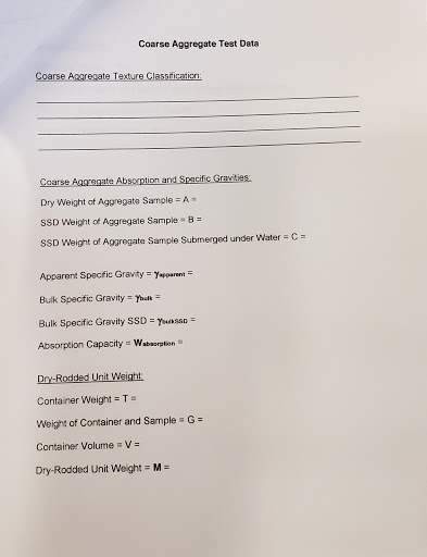 Coarse Aggregate Test Data Coarse Aggregate Texture Classification: Coarse Aggregate Absorption and Specific Gravities Dry We