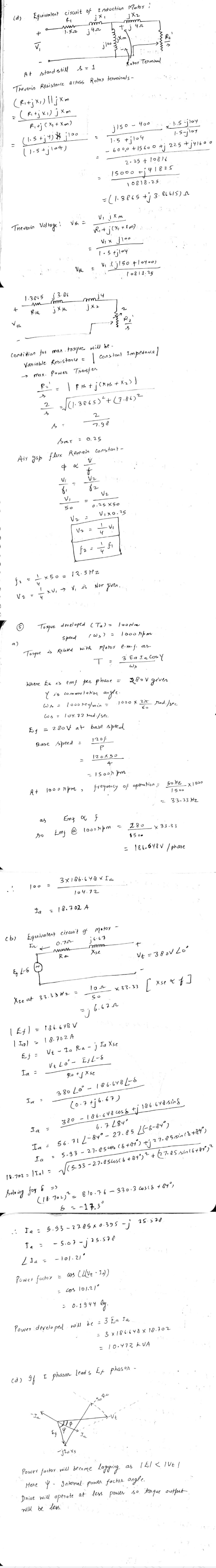 (d) RI P 11.52 Equivalent circuit of induction Motor ; jx, jX2 To j 40 ✓ 3jXm ၂၀၀ jur nim vlno At stond still S = 1 Rotor Ter