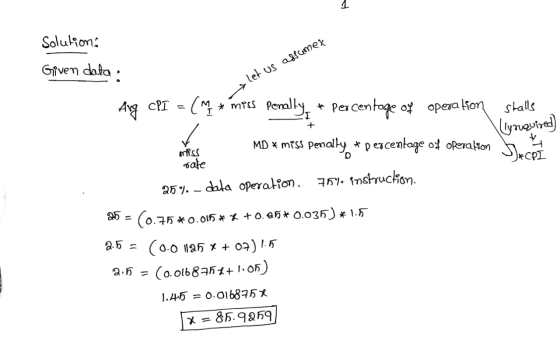 Solutions Given data let us assumex JCDL Ang CPI = (^ * miss penally, & percentage of operation stalls lynquired) on these MD