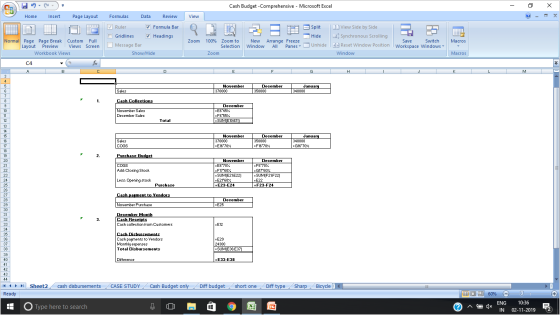 Cash Budget - Comprehensive - Microsoft Excel - 0 X Home Insert Page Layout View Formulas Data Review Ruler Ruler Formula Bar