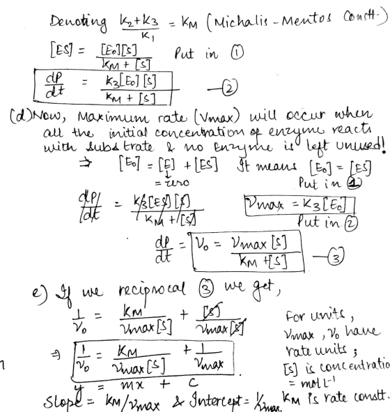 (dNo Maximum rate Vmax) wi occur whun all the initial concentration op entyme Yeac with Subd trato no enzqnu LL 3) we For uv