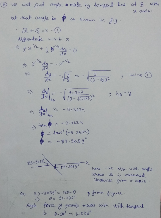 a axis. (B) we will find angle o made by tangent line at B with let that angle be & as shown in fig. x + y =3 differentiate w