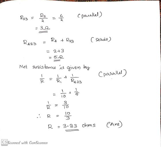 R23 = R2 2. olar Cpanalled) 2 = 32 RA + R23 (series) 1) 423 = 2+3 = 52 Net resistance is given by C parallel -18 R. R423 spl-