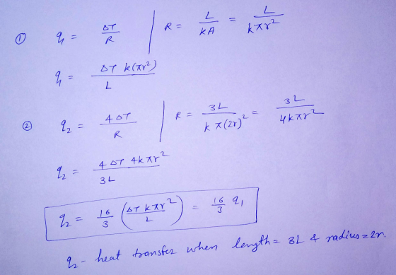 R = KA K 722 OT K(TV2) 32 3L 40T 4 Kar y 40T 4kar %= 2 = 3L length 32 & radices=2r. q- heat transfer when