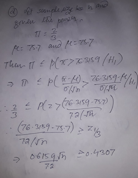 a det sample size ke n and given powsze the 17 - 2 3 75.7 and re = 78.7 Then te p (*776.3159 (Hi) 76.3159.4%. > 0 > este olu