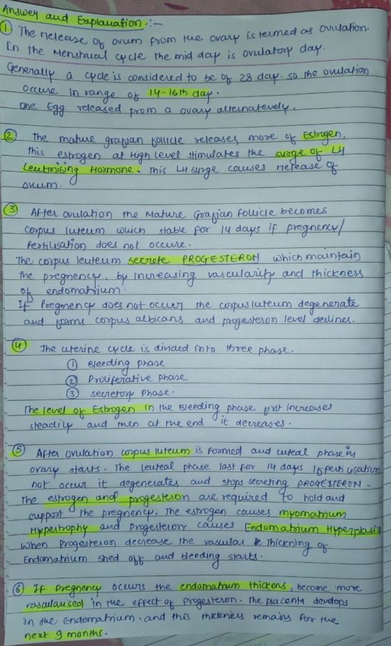 O The release of ovum from the ovary is termed as ovulation In the Menstrual cycle the mid dap is ovulator day. Answer and Ex
