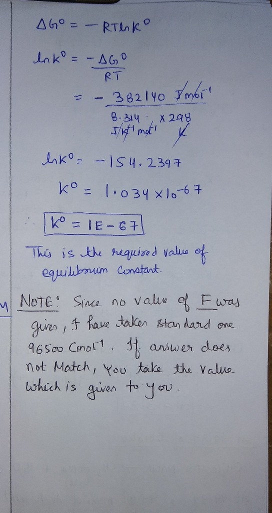 - RTnko w inko=-AG RT -382140 Jmbi B.314 X 298 nko -IS4.2397 1034 xl0-6 Ko = IE-67 Th is the hequised Valua e equilbuim Conat