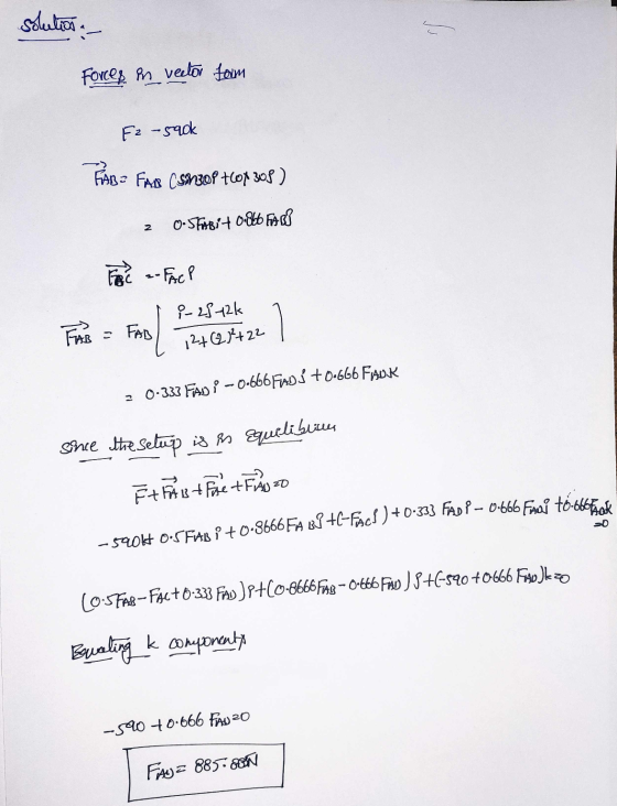solutions - E Forces in vector form F2-saok FAB= FAB (Sinop 60x308) 2 0.5TABit 0.866 FABI Face - Fach i-25-12k FAB = FAIS 12+