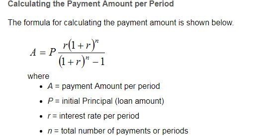 Calculating the Payment Amount per Period The formula for calculating the payment amount is shown below. 72 A P 1+r)1 where .