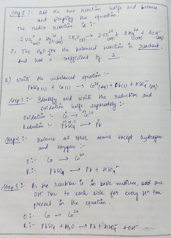 Step 8 - Add the two reaction halfs and balance and simplify the equation. The redox reaction is o 2 votat Has ant 20 W 200 l