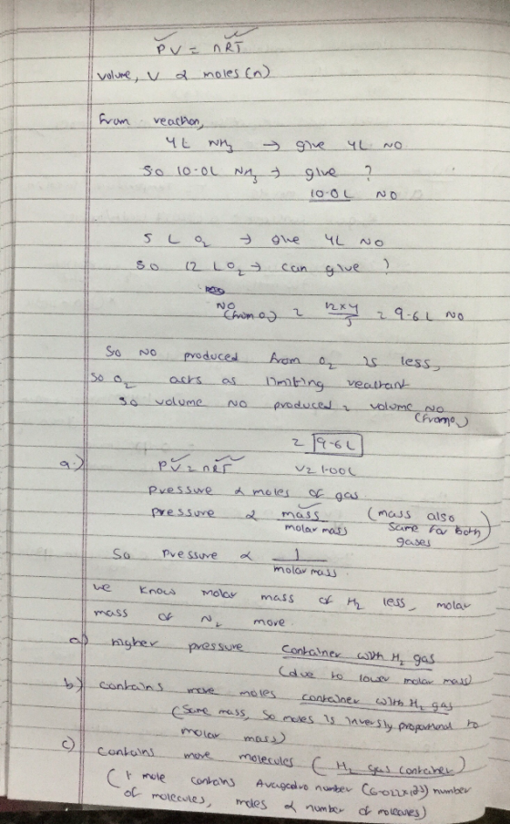 PV = nRT volume, u 2 moles (n) from reaction, 4 w so 10 02 Nn give 4L NO. give ? 100L NO SL a so 12 Lo que can 4L NO give ? N