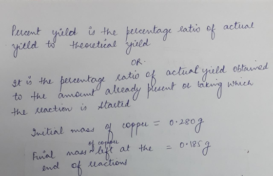 actual Percent yield yield is the percentage eatio of to theoretical yield OR. It is the percentage ratio of actual yield obt