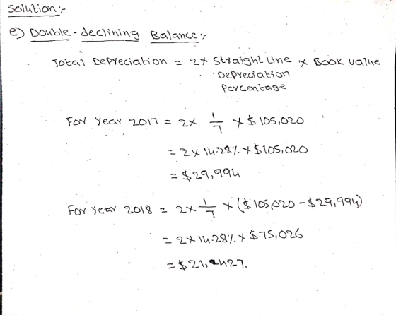 solution: e) Double-declining Balance . Total Depreciation = at straight line x Book value Depreciation percentage For year