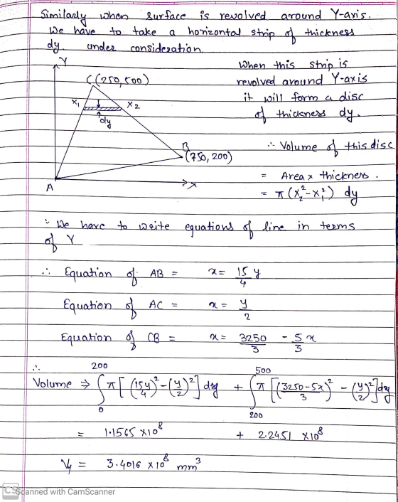 Similarly when Surface is revolved around Y-axis. We have to take a horizontal strip of thickness dy under consideration ay W