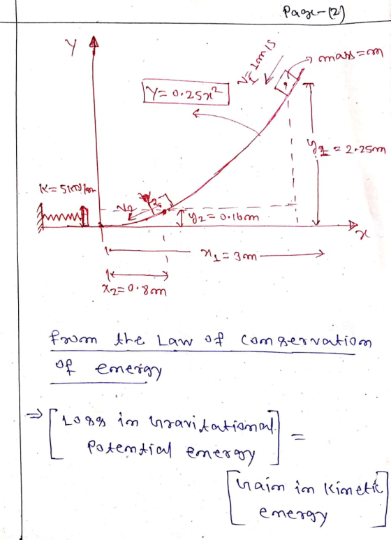 page-(2) Y 4 SINT IN - mass=om Y=0.250² YA 2 2.25m k=51milan fumma N -0.tm A r M = 3m 14 > X2=0.8m from the Law of com servat