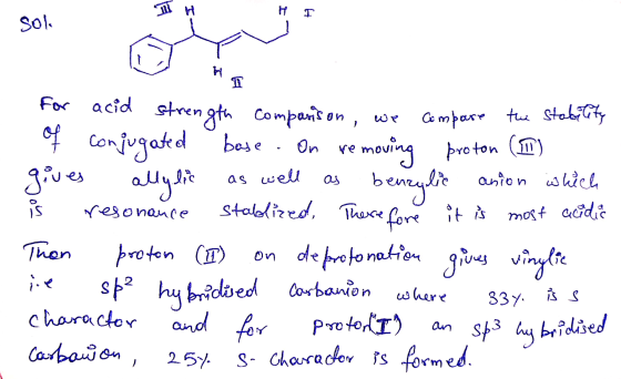 H I sok MOV rength comparison, we compare the stability of conjugated base. On removing proton (1) gives allylic as well as b