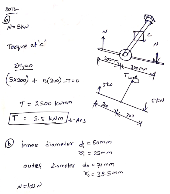 Soll- N=5kw С Torque atc 200mm k 300mm {Myco 5x200) + 5(300)_720 T 4 ska Sko T= 2500 komm 200 * 300 T = 2.5 kNm kans Dinner