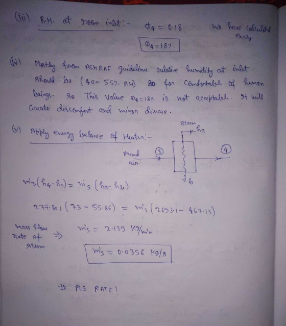 (iii) R.M. at room inlet: - 04 = 0.18 We have calculated Parley. 04 =184 Mostly from ASHRAF guidelines relative humidity at i