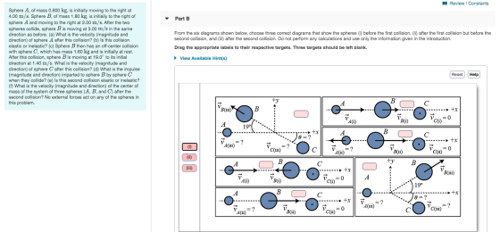 A Review Constants Part B From the six diagrams shown below, choose three correct diagrams that show the spheres (i) before t