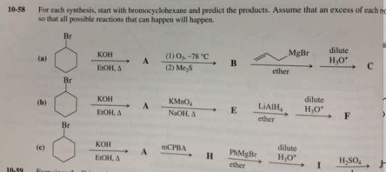 For each synthesis, start with bromocyclohexane an