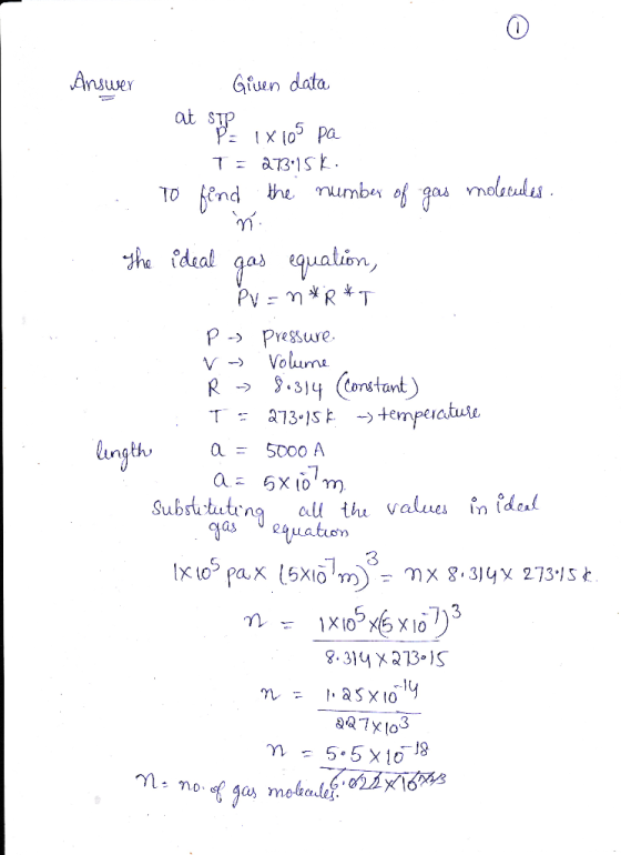 Suuey Gluen data of gas ว่า ฟาฏ Ideal gas V - Voluma ung Subs..tut.ng all thi valuuesỉnida( n= !.asx10 J8