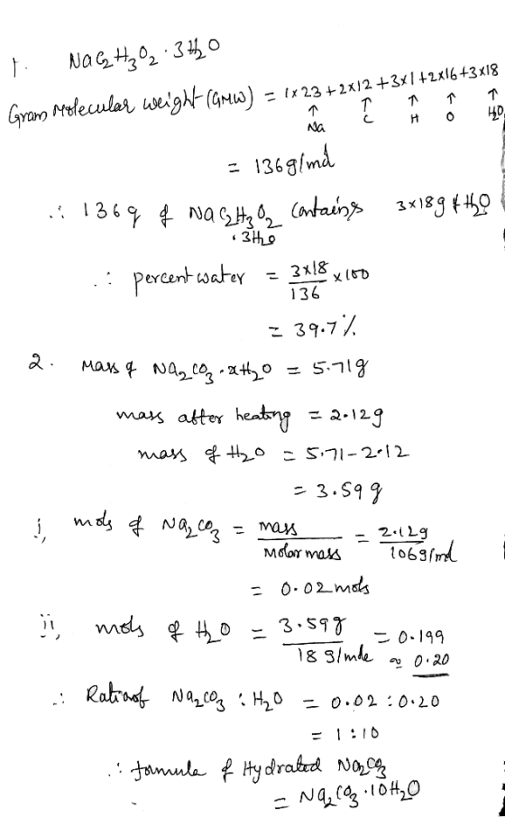 t. NaGHz 2.340 Gram Molecular weight (GMW) = (x 23+2x12 +381 +2X16+3x18 ↑ | 7 ↑ ↑ Na c H o Ho, = 136 g/md 136 : 1369 of Natro
