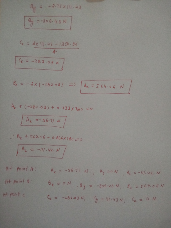 By = -2-75xl-43 By = -30 6,43N = 2x111.43 – 1350.96 4- y = -282.03 N B₂ = – 2x(-282.03) =) B2 = 564.06 N. ₂ + (-282.03) + 0.4