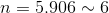 n=5.906\sim 6