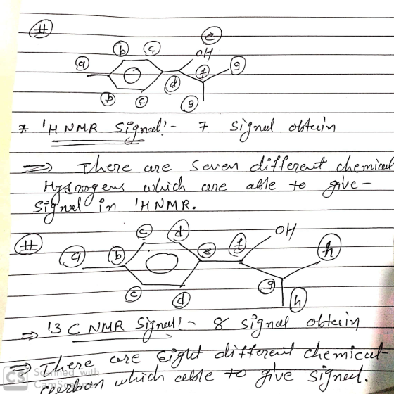 - ® © HNMR signael? - 7 signal obtain > There care seven different chemical Hydrogens which care able to give - nel in HNMR.