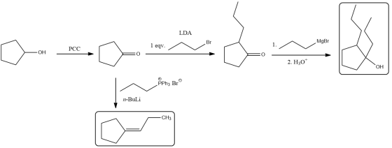 LDA MgBr 1. 1 eqv. PCC -OH = 0 2. Hj0 PPh; Bre n-BuLi CH3